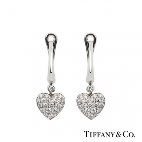 Tiffany & Co. Diamond Pave Heart Drop Earrings in Platinum